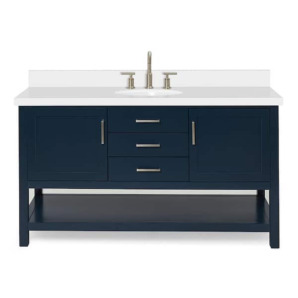 Bayhill 61 in. W x 22 in. D x 36 in. H Bath Vanity in Midnight Blue with White Pure White Quartz Top