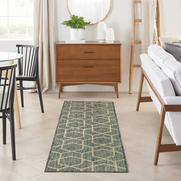Horizon Green 2 ft. x 6 ft. Indoor/Outdoor All-Over design Contemporary Runner Area Rug