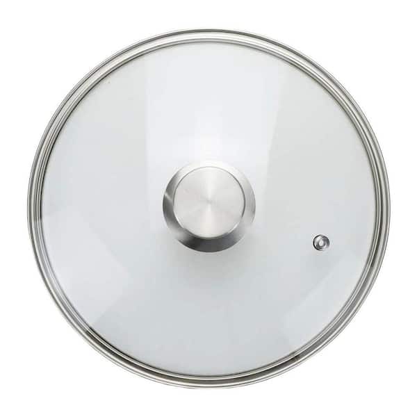 9 in. Tempered Glass Stainless Steel Rim Oven Safe Clear Pot Lid with Single Hole Handle for Frying Pan Cover