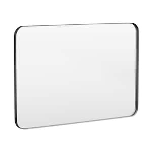 48 in. W x 32 in. H Tempered Glass Rectangular Framed Wall-Mounted Bathroom Vanity Mirror in Black