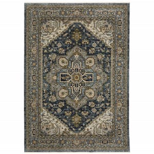 Blue and Green 3 ft. x 5 ft. Oriental Power Loom Fringe with Area Rug