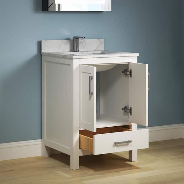 Aeterna 24 in. W x 22 in. D x 34 in. H Single Sink Freestanding Bath Vanity in White with Cultured Marble Top