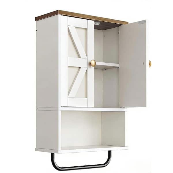 15.4 in. W x 24.4 in. H Rectangular White and Walnut Surface Mount Medicine Cabinet without Mirror