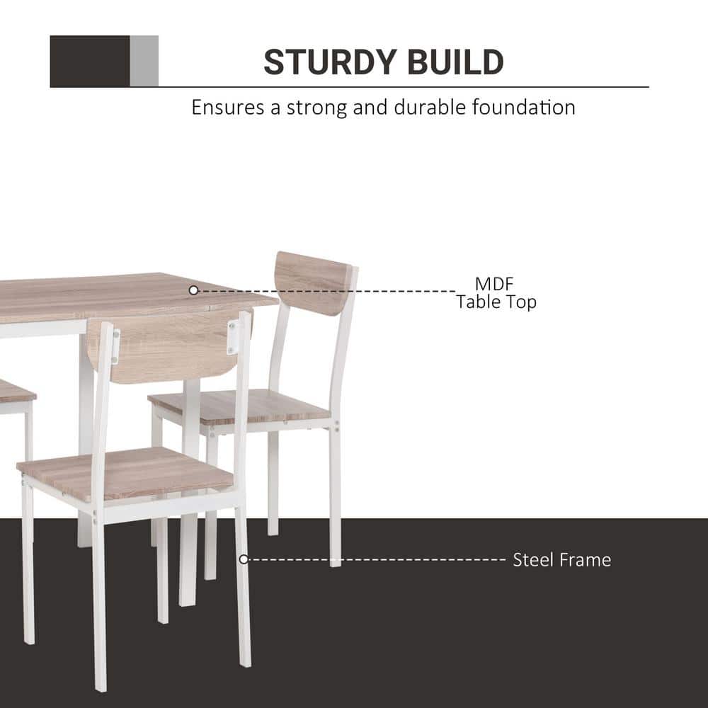White and Light Brown Drop-Leaf Dining Table Set with 4 Chairs