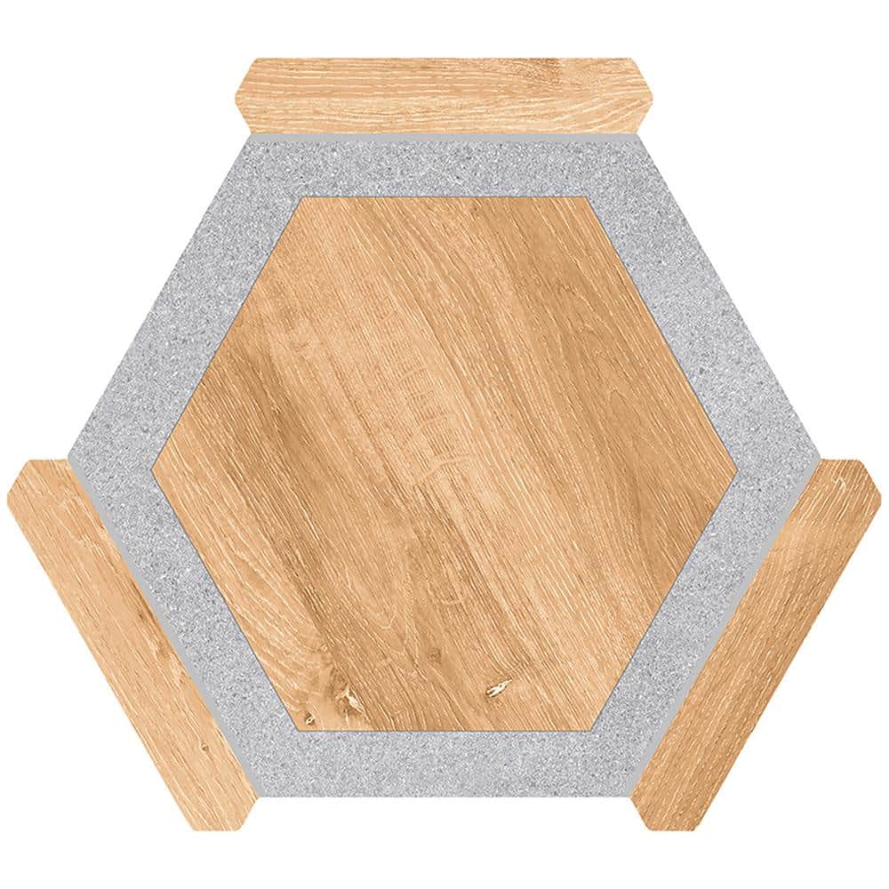 Matte Oak and Gray Porcelain Hexagon Tile with Water Protection
