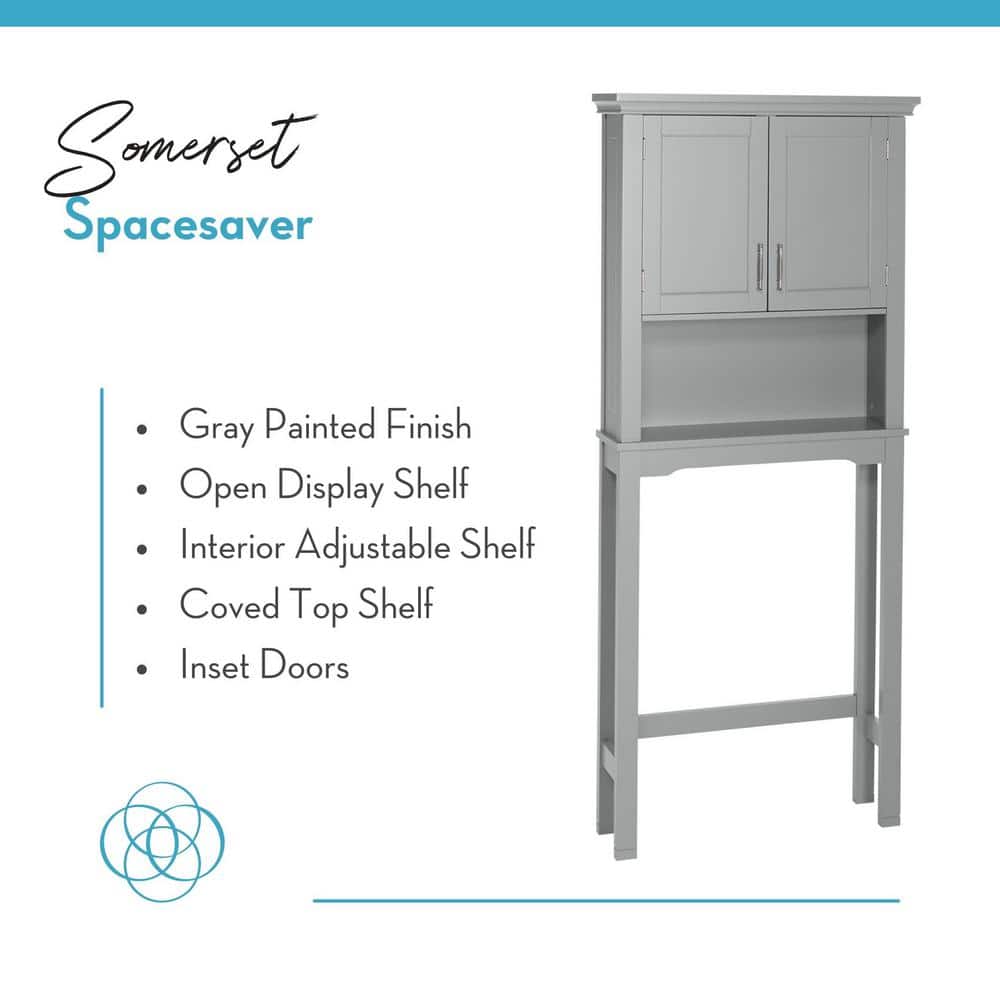 Transitional Gray Engineered Wood Over-the-Toilet Storage with Adjustable Shelves