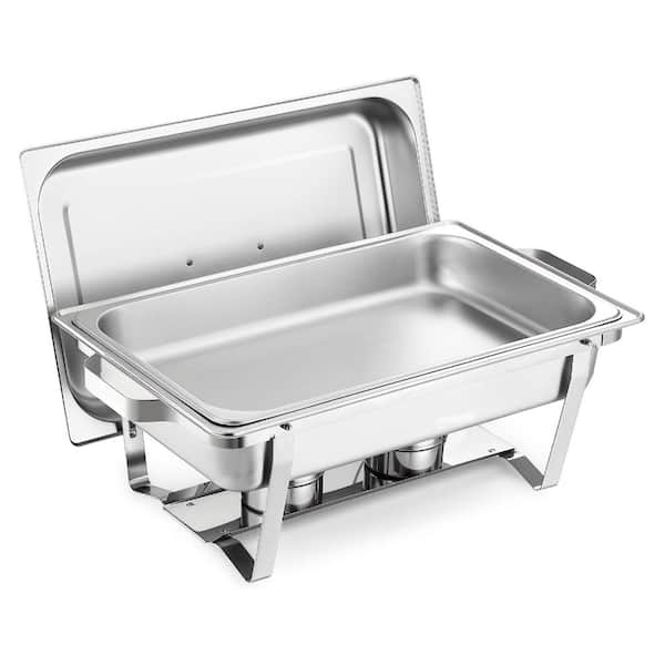 2-Pack Rectangular Chafing Dish Set, 9 Qt, Stainless Steel, Lid, Fuel Holders, Serving Tongs