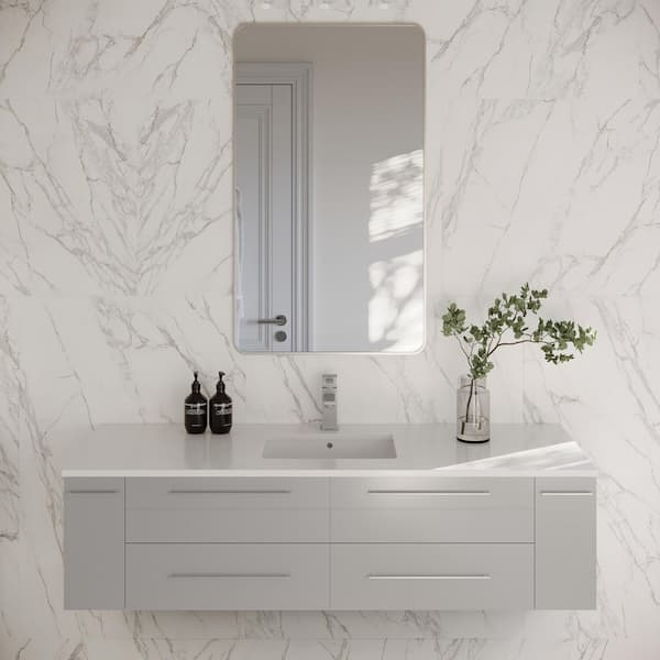 Lucera 60 in. Single Sink Wall Mount Floating Gray Bath Vanity with White Quartz Top and Undermount Ceramic Sink