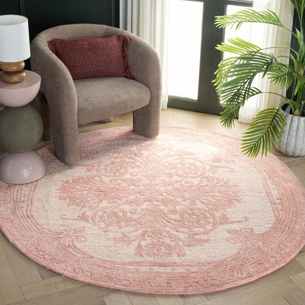 Metro 6 ft. x 6 ft. Round Pink/Ivory Ornate Border Area Rug price history on PriceWatchPro