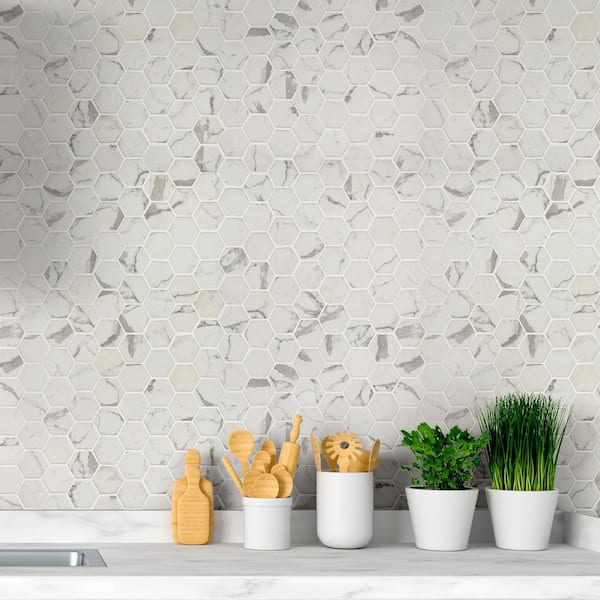 Statuario Celano Picket 9.84 in. x 14.13 in. Matte Glass Mesh-Mounted Mosaic Tile (0.97 sq. ft./Each)