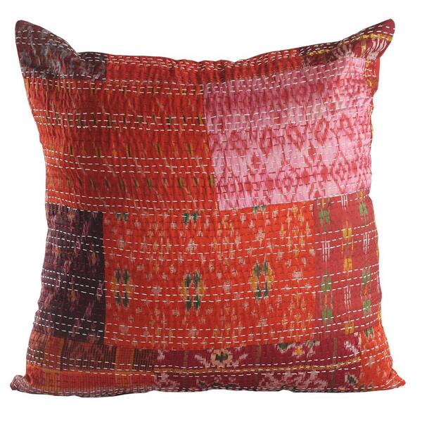 LR Home Kantha Maroon Graphic Hypoallergenic Polyester 20 in. x 20 in. Throw Pillow