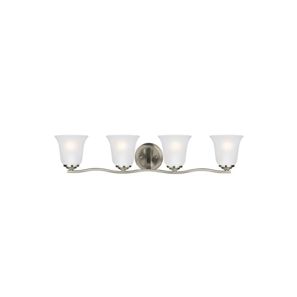 Brushed Nickel 4-Light Vanity Fixture with Satin Etched Glass Shades