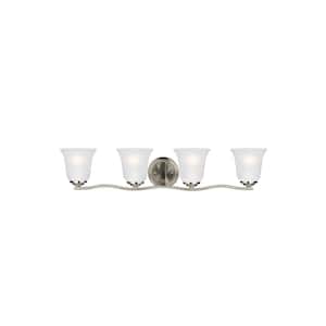 Emmons 31 in. 4-Light Brushed Nickel Traditional Transitional Bathroom Vanity Light with Satin Etched Glass Shades