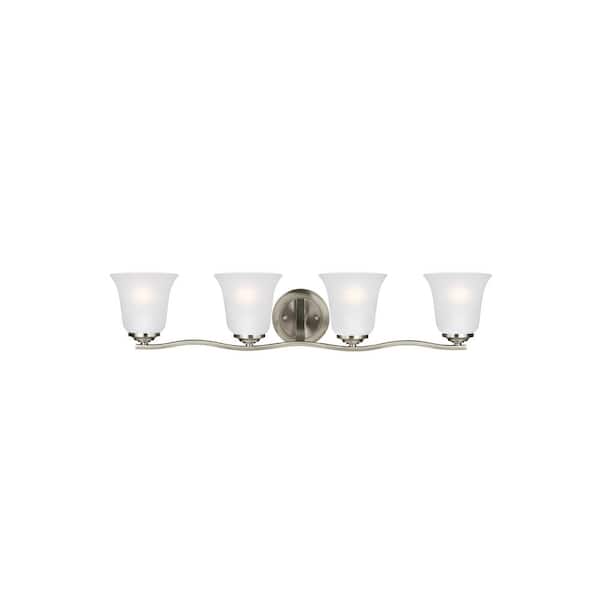 Generation Lighting Emmons 31 in. 4-Light Brushed Nickel Traditional Transitional Bathroom Vanity Light with Satin Etched Glass Shades