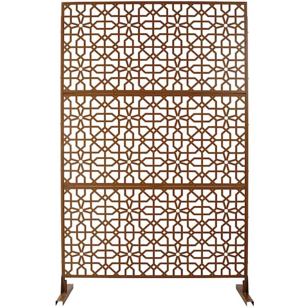 ITOPFOX Elegant 48 in. x 76 in. Outdoor and Indoor Privacy Screen Metal, Freestanding Decorative Privacy Fence Panels in Brown