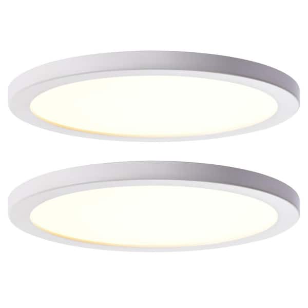 12 in. Matte White Round Flat 3000K 4000K 5000K Integrated LED Disk Flush Mount Ceiling Light for Office, Home (2-pack)