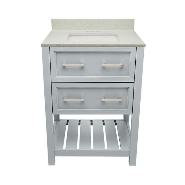 Ella Tremblant 25 in. W x 19 in. D x 36 in. H Bath Vanity in Gray with Quartz Stone Galaxy White Top with White Basin