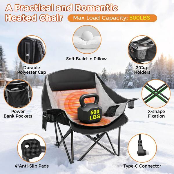SEEUTEK Heated Camping Chair, Oversized Folding Chair with 3-Heat