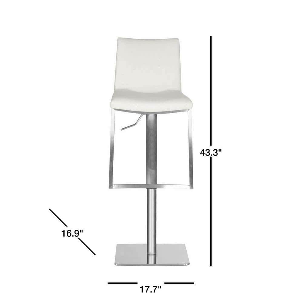 White Adjustable Swivel Leather and Metal Bar Stool