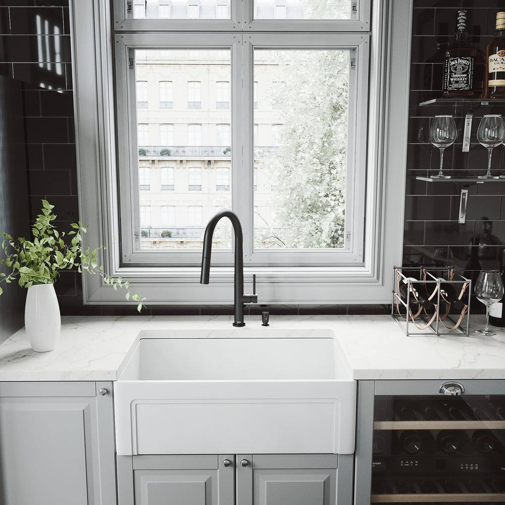 Matte Black Brass Pull-Down Kitchen Faucet with Soap Dispenser