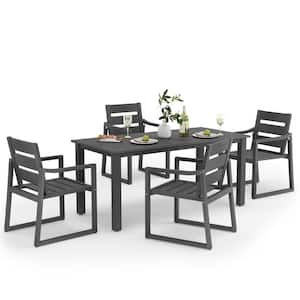 5-Piece Gray Recycled Plastic HDPS Outdoor Dining Set All Weather Indoor Outdoor Patio Table and Chairs with Armrest