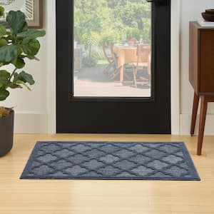 Easy Care Navy Blue 2 ft. x 4 ft. Geometric Contemporary Kitchen Runner Indoor Outdoor Area Rug