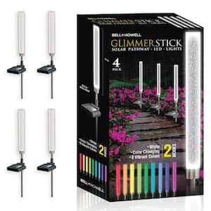 Glimmer Sticks Clear Color Changing Solar Power Integrated LED Weather Resistant Acrylic Tube Path Light (4-Pack)