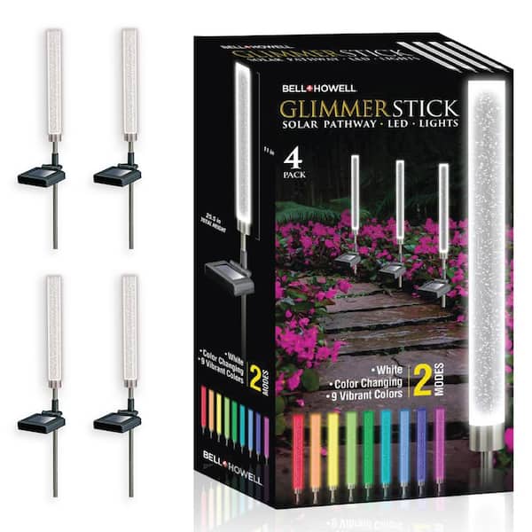 Bell + Howell Glimmer Sticks Clear Color Changing Solar Power Integrated LED Weather Resistant Acrylic Tube Path Light (4-Pack)