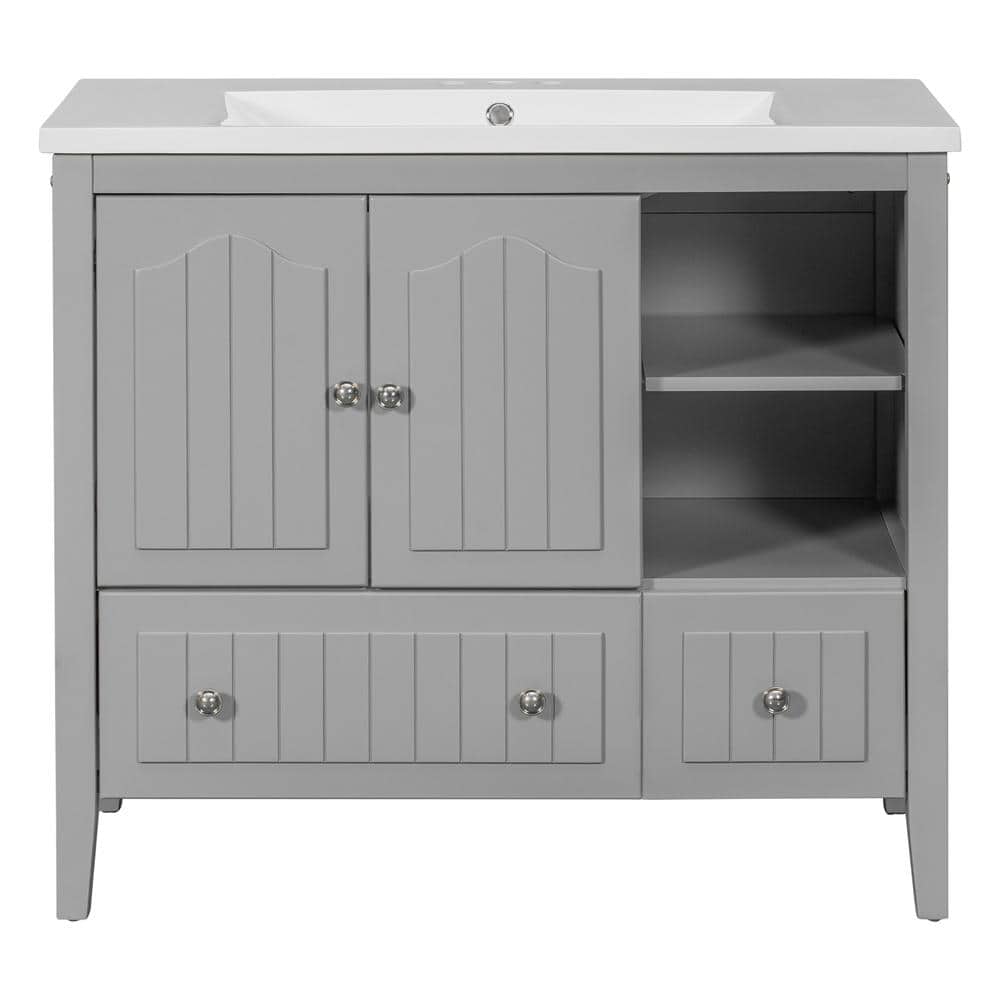 36 in. W x 18.03 in. D x 32.13 in. H Bathroom Vanity in Gray with Cabinet, 