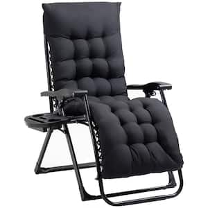 Zero Gravity Chair Black Folding Reclining Lounge Chair with Padded Cushion Steel Side Tray for Indoor and Outdoor