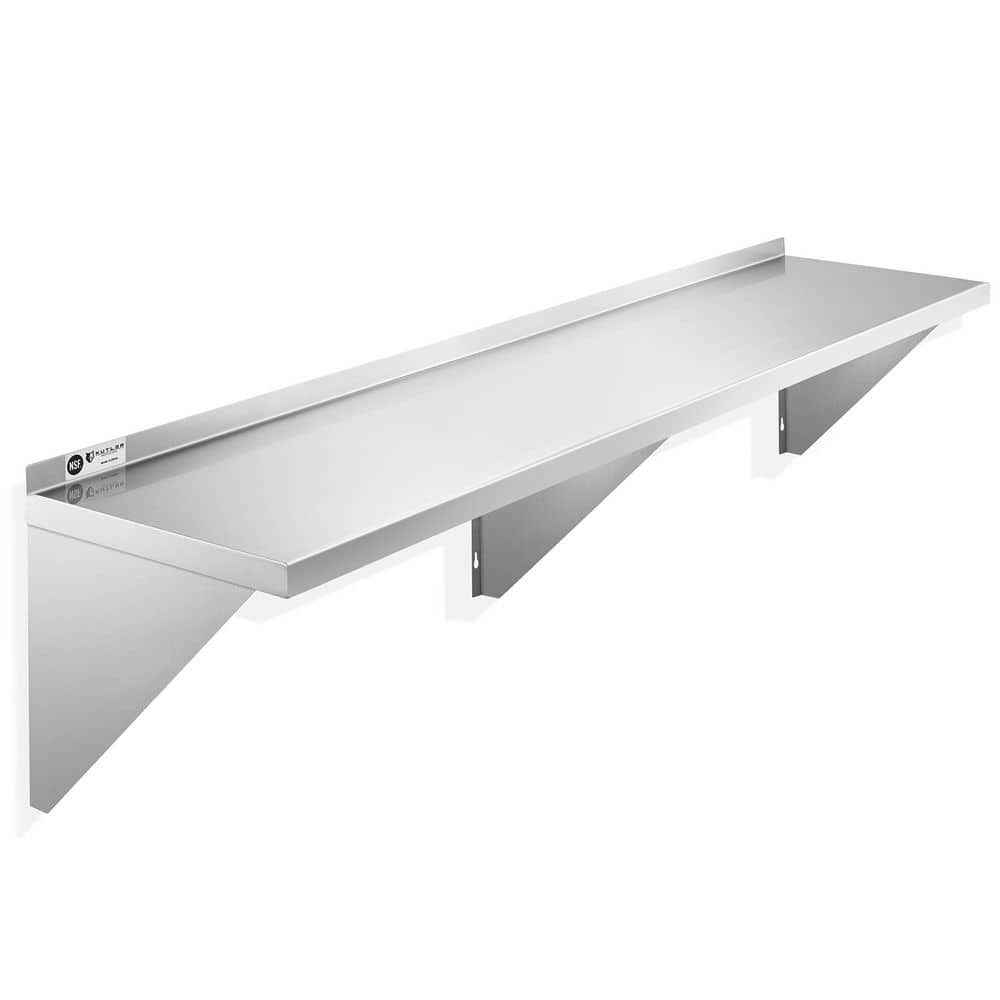 KUTLER 14" x 72" Stainless Steel Kitchen Wall Shelf with Backsplash