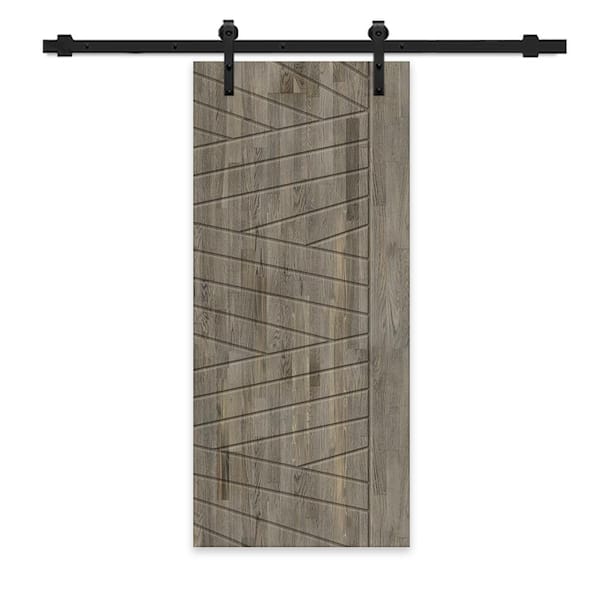 CALHOME 24 in. x 80 in. Weather Gray Stained Pine Wood Modern Interior Sliding Barn Door with Hardware Kit