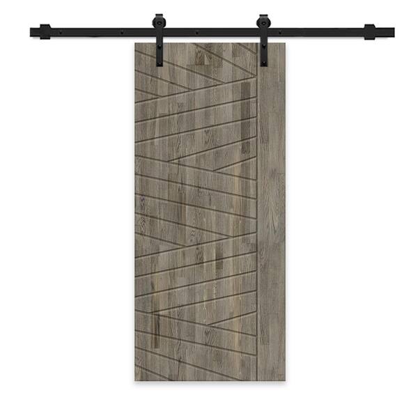 CALHOME 36 in. x 80 in. Weather Gray Stained Pine Wood Modern Interior Sliding Barn Door with Hardware Kit