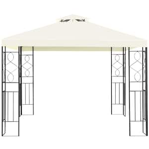 10 ft. x 10 ft. 2-Tiers White Outdoor Canopy Gazebo Art Steel Frame Party Patio Large Canopy Gazebo with Netting