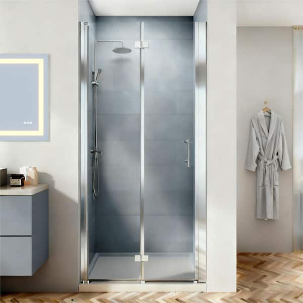 34 to 35 - 1/2 in. W x 72 in. H Bi-Fold Frameless Shower Doors in Chrome with Clear Glass