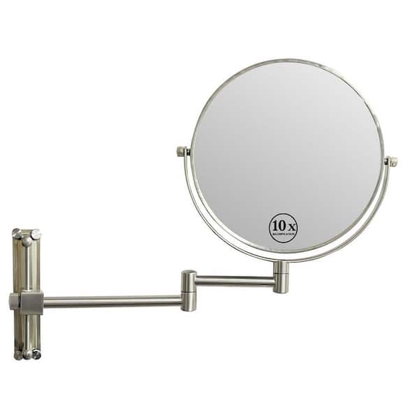 8 in. W x 8 in. H Round 1X/10X Magnifying Mirror Wall-Mount Bathroom Makeup Mirror Base Moves Up and Down in Nickel