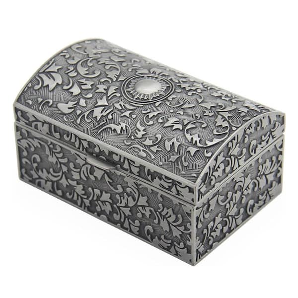 Afoxsos 3.23 x 2.36 x 1.65 in. Small Silver Vintage Metal Alloy Trinket Storage Jewelry Box