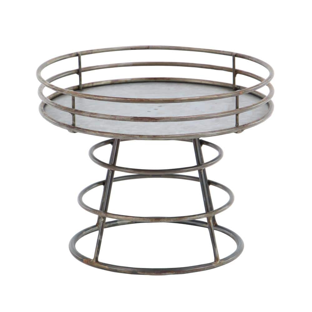 Gray Metal Round Farmhouse Cake Stand, 12" x 10"