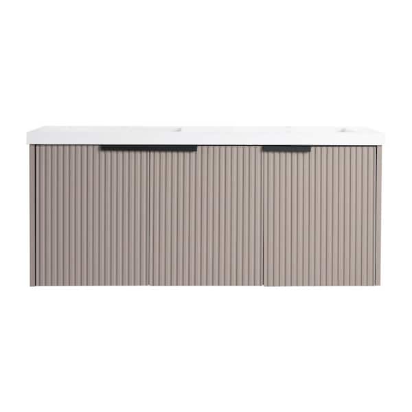 48 in. Wall-Mounted Double KHAKI Bath Vanity with White Resin Top Unassembled