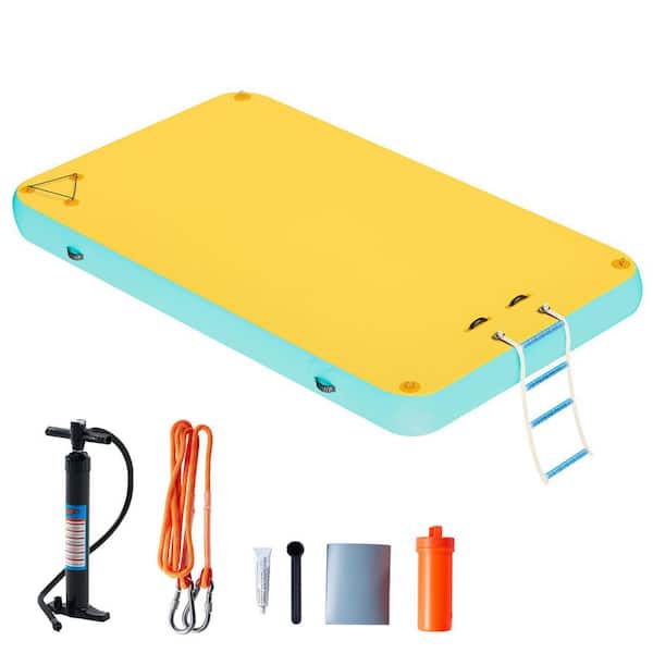 Inflatable Floating Dock, 10 ft. x 6 ft. Non-Slip Air Dock Platform loating Island Raft Yellow