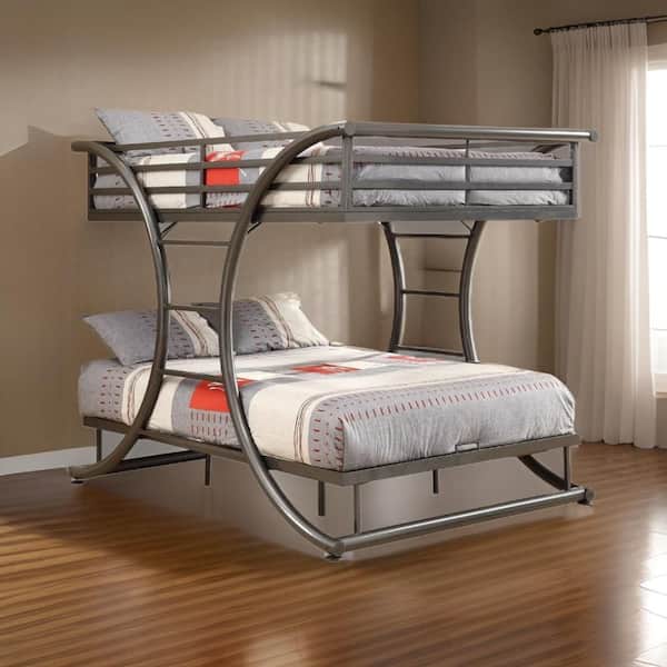 Benjara Gray Full Over Adjustable Bunk Bed with Arched Framework