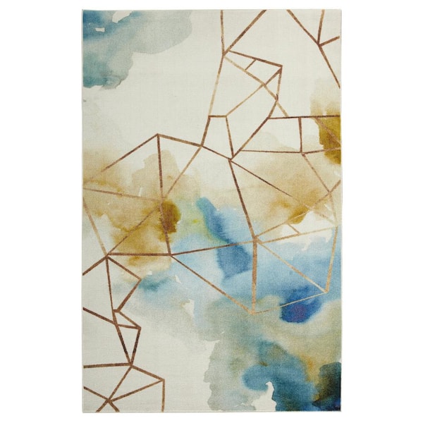 Mohawk Home Illusion Water Cream 3 ft. 9 in. x 5 ft. Abstract Area Rug