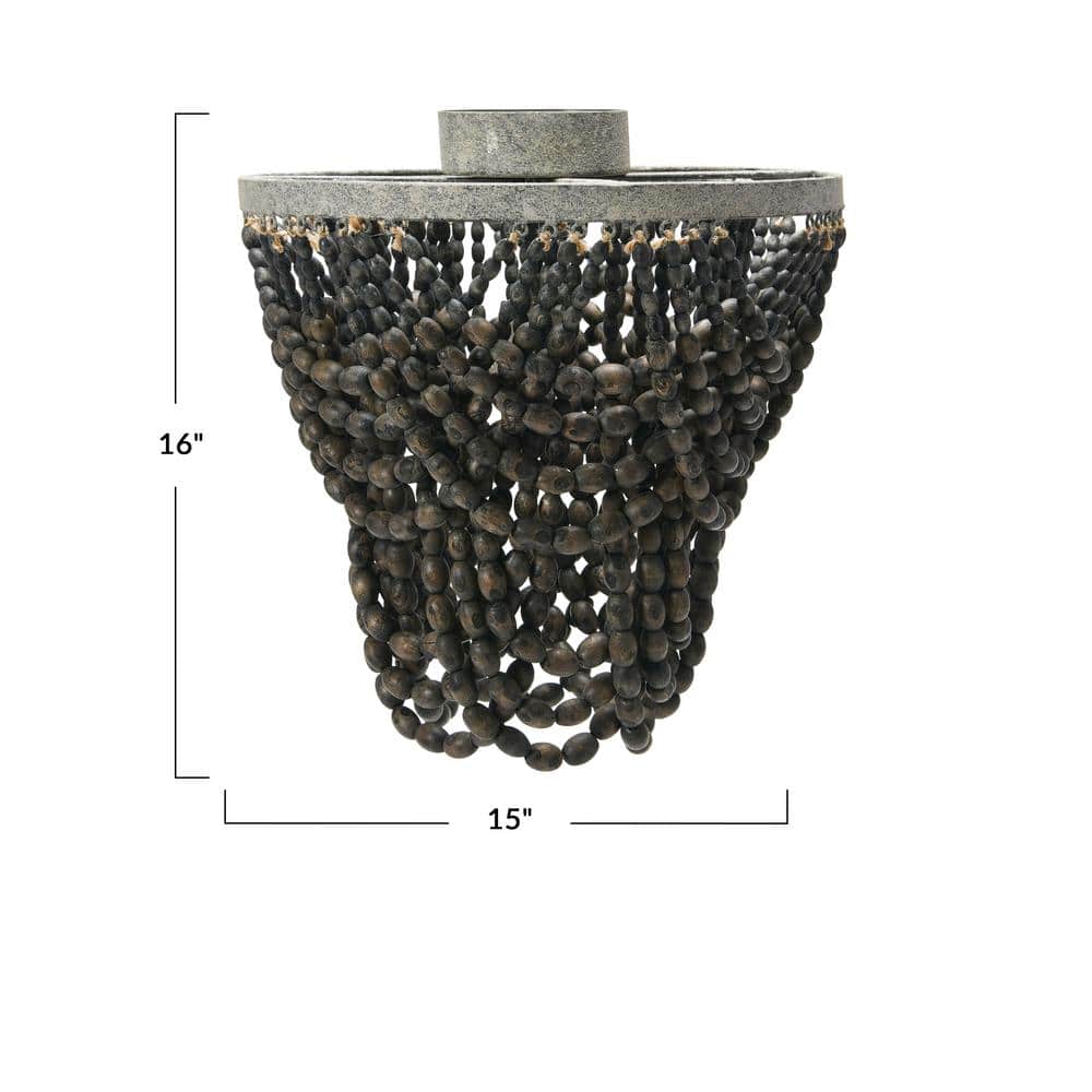 Dark Grey Wood Bead Semi-Flush Mount Ceiling Light