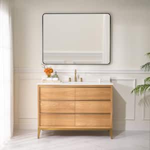 48 in.W x 22 in.D x 35 in.H Certified Single Sink Solid Wood Bath Vanity in OAK with White Quartz Top,Soft-Close Drawers