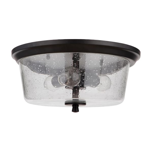 CRAFTMADE Tyler 15 in. 3 Light Flat Black Finish Transitional Flush Mount with Clear Seeded Glass and No Bulbs Included