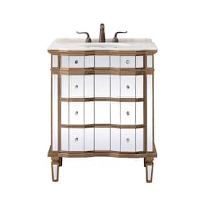 Asselin 30 in. W x 22 in D. x 36 in. H Mirrored Bath Vanity in gold with White Marble Top