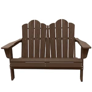 Classic Brown Plastic Adirondack Chair 2-Person Outdoor Loveseat with Foldable Design