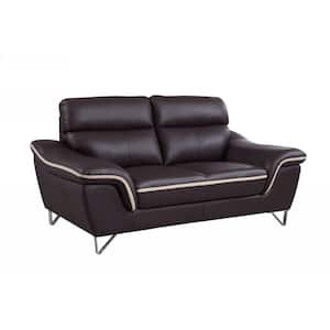 Charlie 69 in. Brown Solid Leather 2-Seat Loveseats