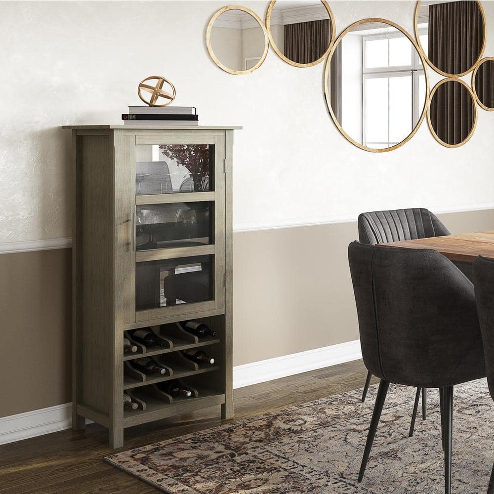 Avalon Distressed Gray Solid Wood High Storage Wine Rack Cabinet