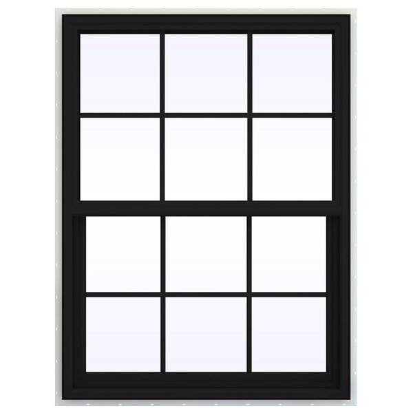 JELD-WEN 36 in. x 42 in. V-4500 Series Black FiniShield Vinyl Single Hung Window with Colonial Grids/Grilles